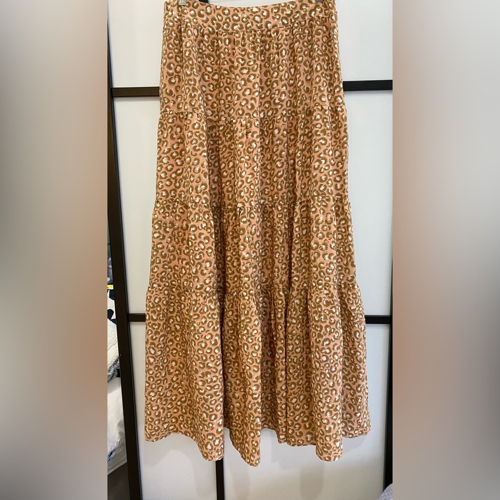 Anthro KACHEL “Jessie “ leopard print maxi tiered skirt. NWT